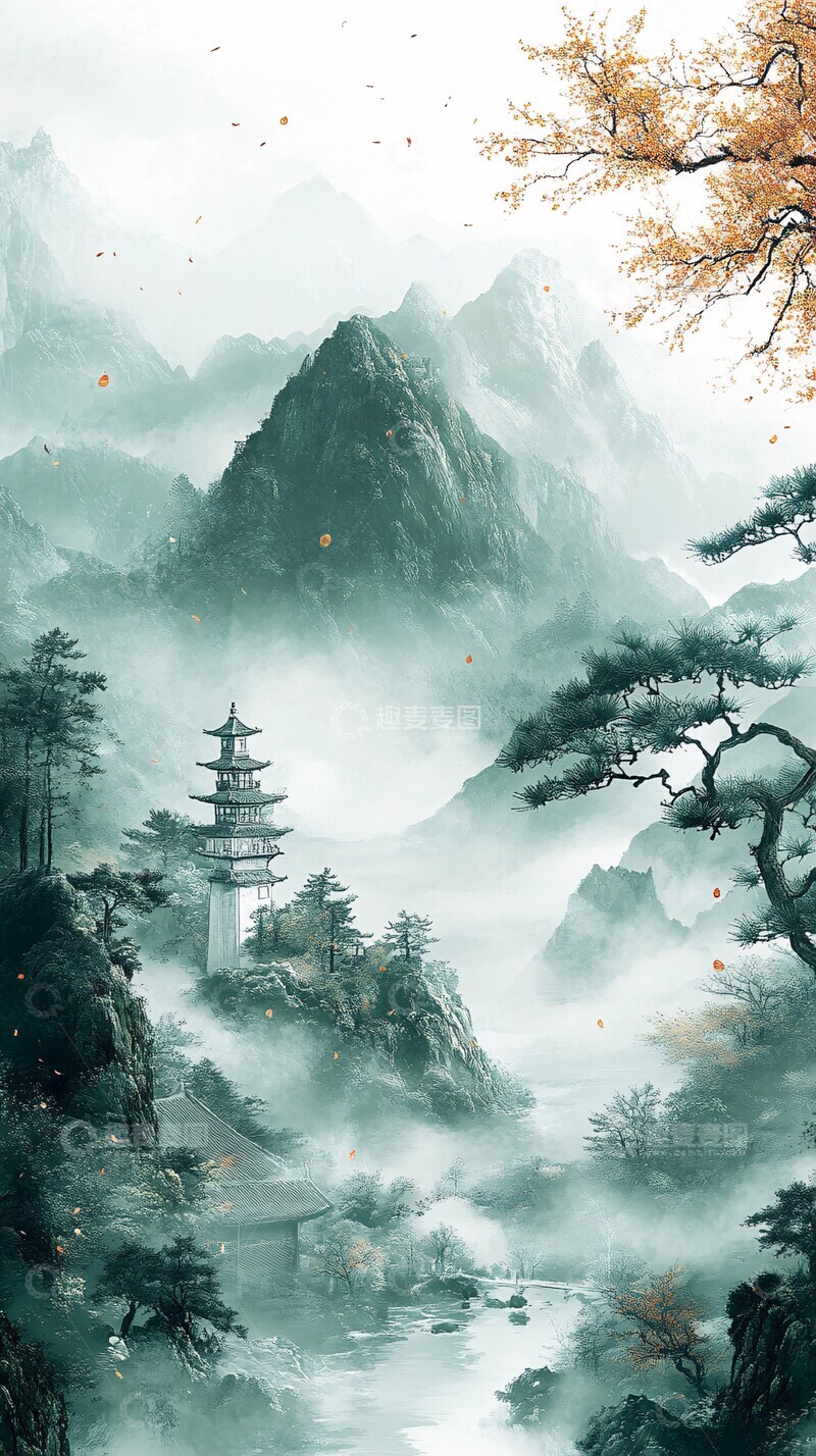 高清大图下载【趣麦麦图】唐代风格绿底壁纸