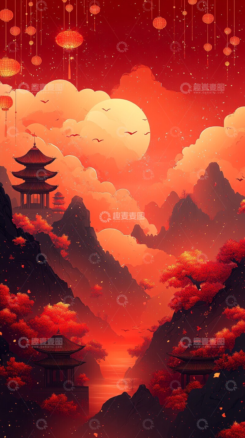 高清大图下载【趣麦麦图】红色祥云灯笼图3