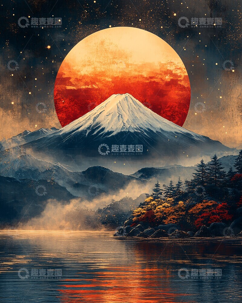 高清大图下载【趣麦麦图】富士山日出富士山日出雪峰2