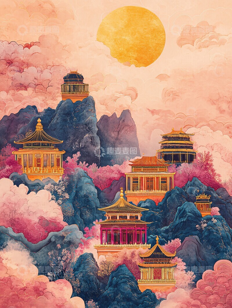 高清大图下载【趣麦麦图】祥云宫殿图祥云宫殿金色1