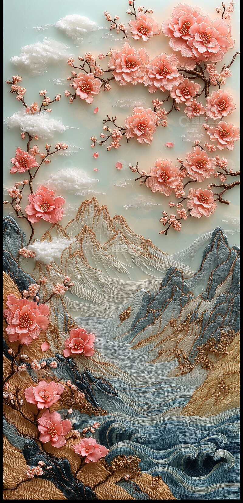 高清大图下载【趣麦麦图】金粉山峦绣品1