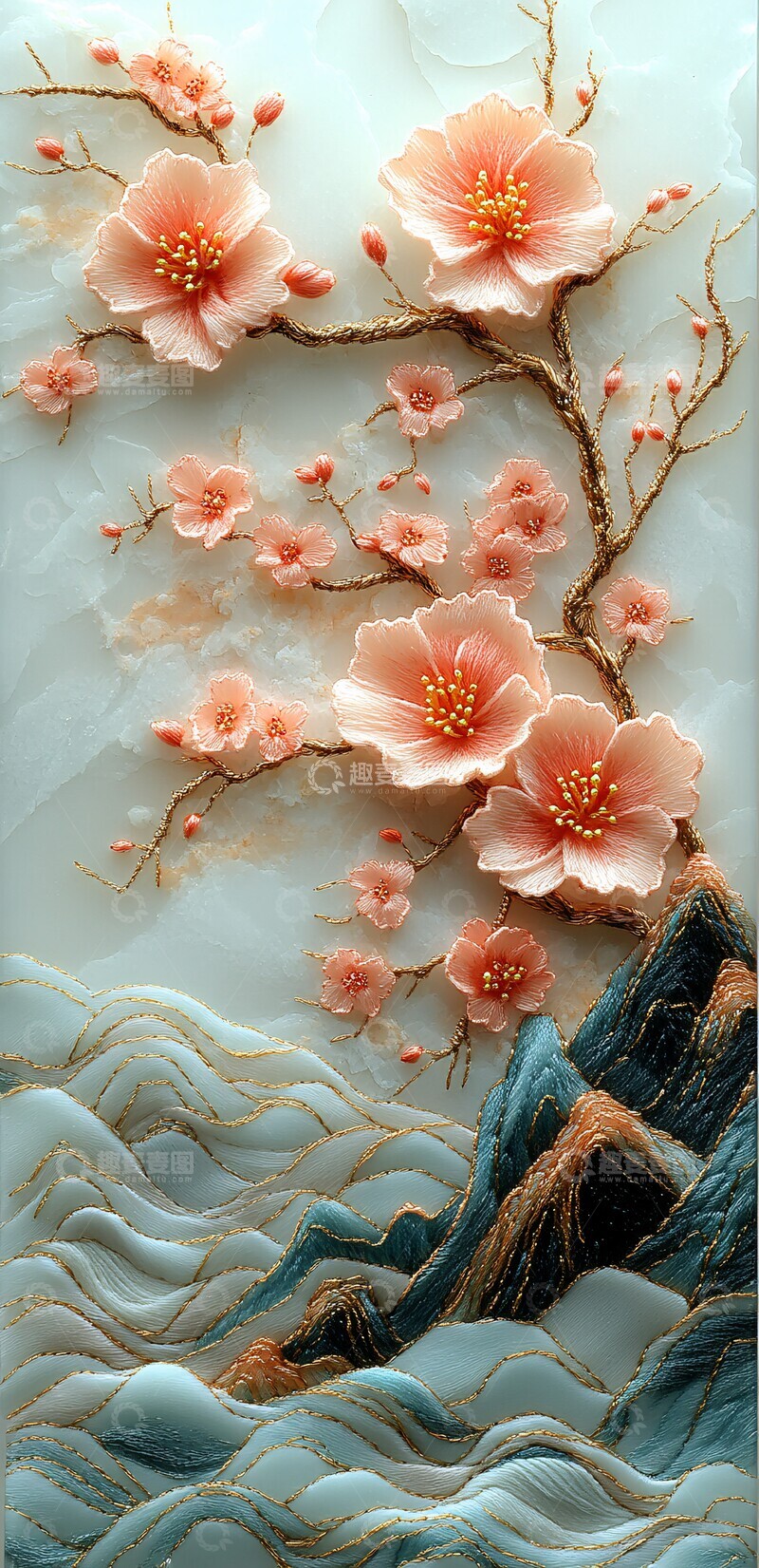 高清大图下载【趣麦麦图】金粉山峦绣品3