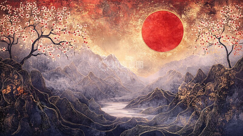 高清大图下载【趣麦麦图】樱花湖畔夕阳2