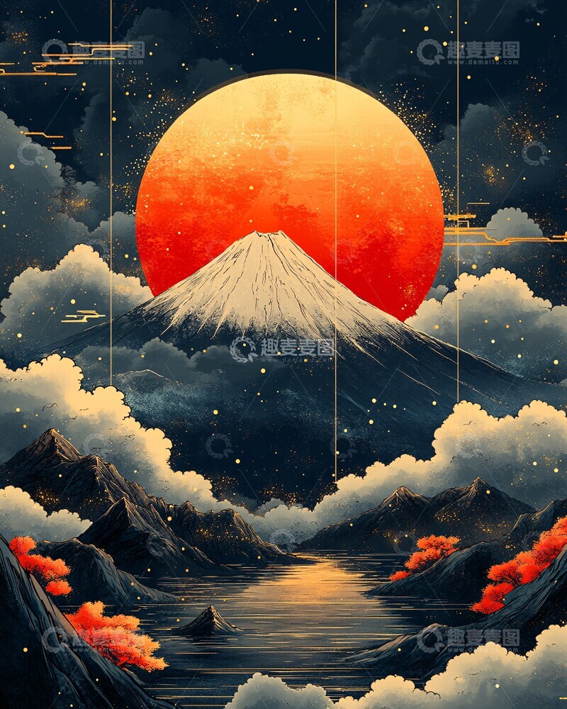 高清大图下载【趣麦麦图】富士山日出富士山日出雪峰1