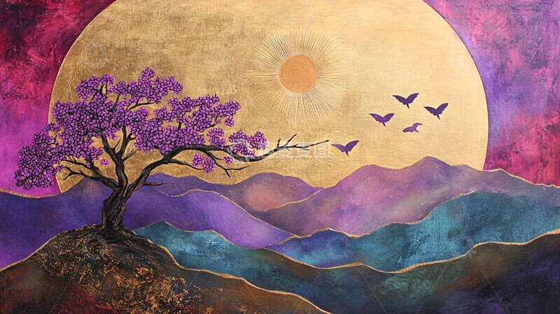 高清大图下载【趣麦麦图】樱花湖畔夕阳4