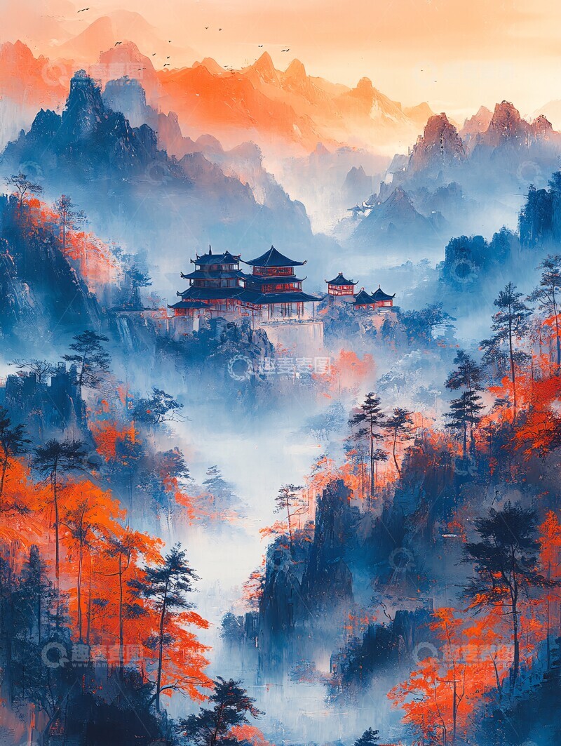 高清大图下载【趣麦麦图】五神骑羊仙山图1