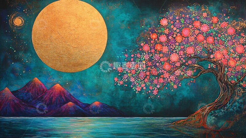 高清大图下载【趣麦麦图】樱花湖畔夕阳3