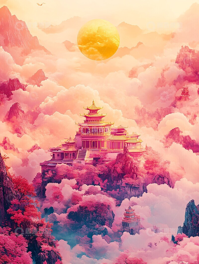 高清大图下载【趣麦麦图】祥云宫殿图祥云宫殿金色2