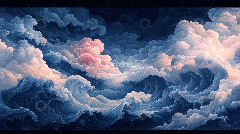 高清大图下载【趣麦麦图】蓝色云海波浪1