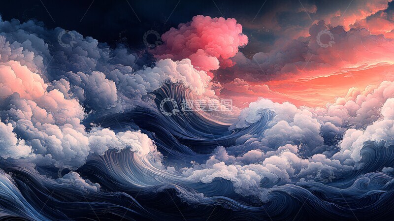 高清大图下载【趣麦麦图】蓝色云海波浪2