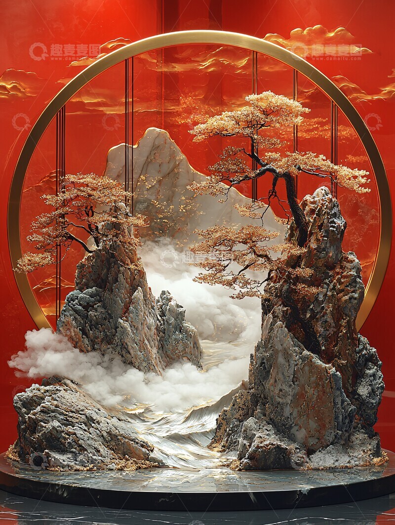 高清大图下载【趣麦麦图】金丝玉雕云山图