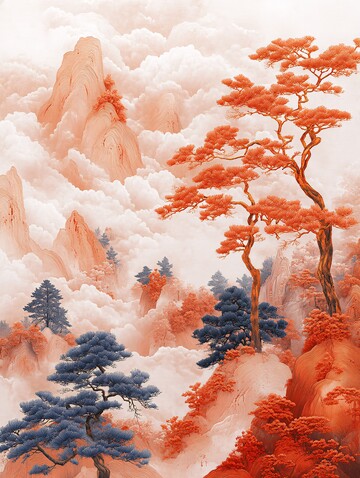 山水刺绣图刺绣山水金色