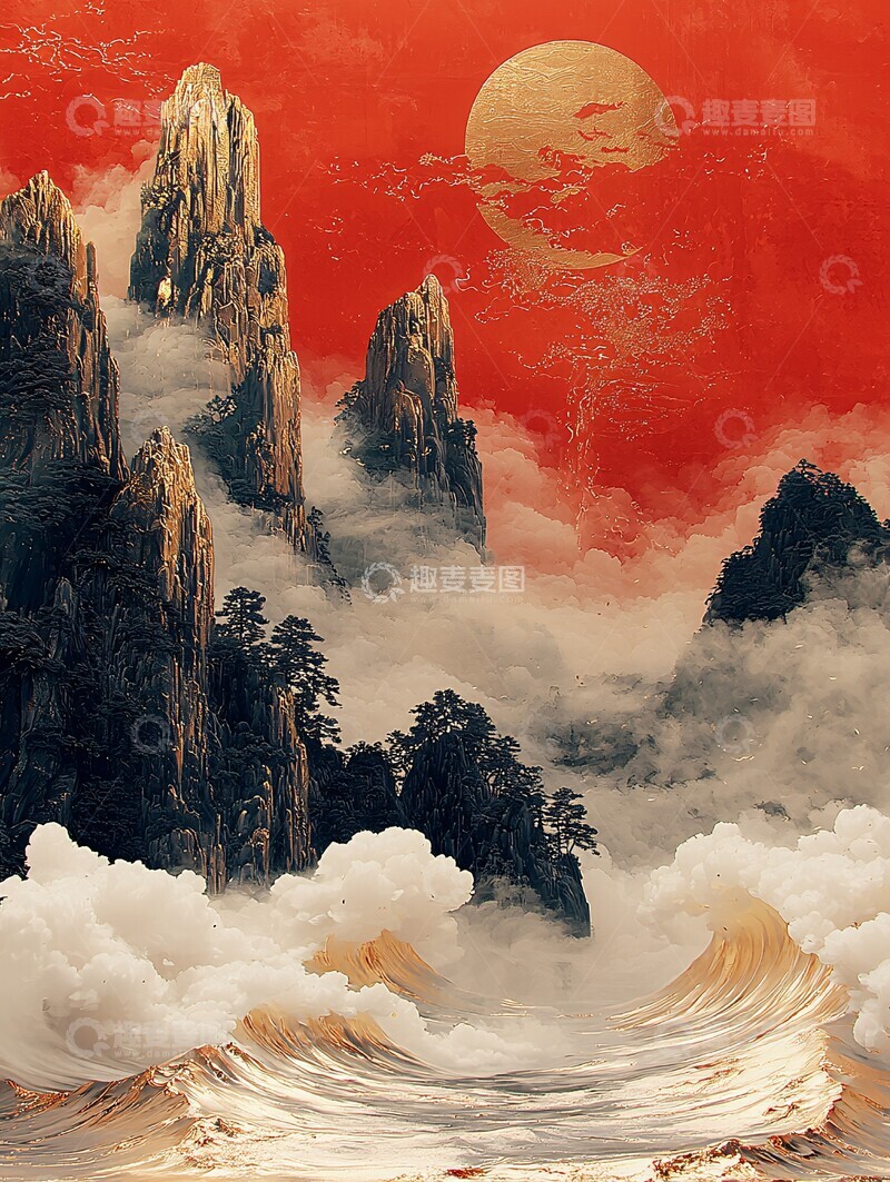 高清大图下载【趣麦麦图】金丝玉雕云山图2