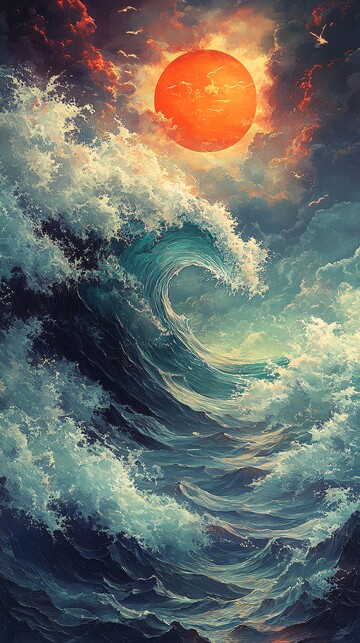 波涛日出日出太阳天空