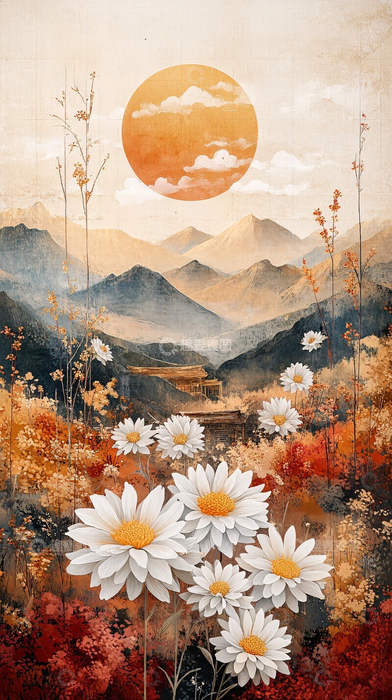 高清大图下载【趣麦麦图】菊园金沙山水图3