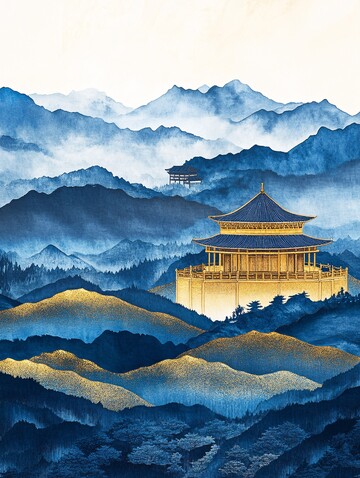 金蓝山水刺绣3