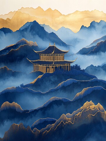 金蓝山水刺绣1
