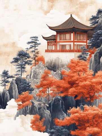 山水刺绣图刺绣山水金色3