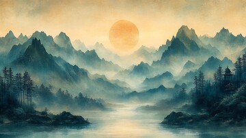青绿山水刺绣图1