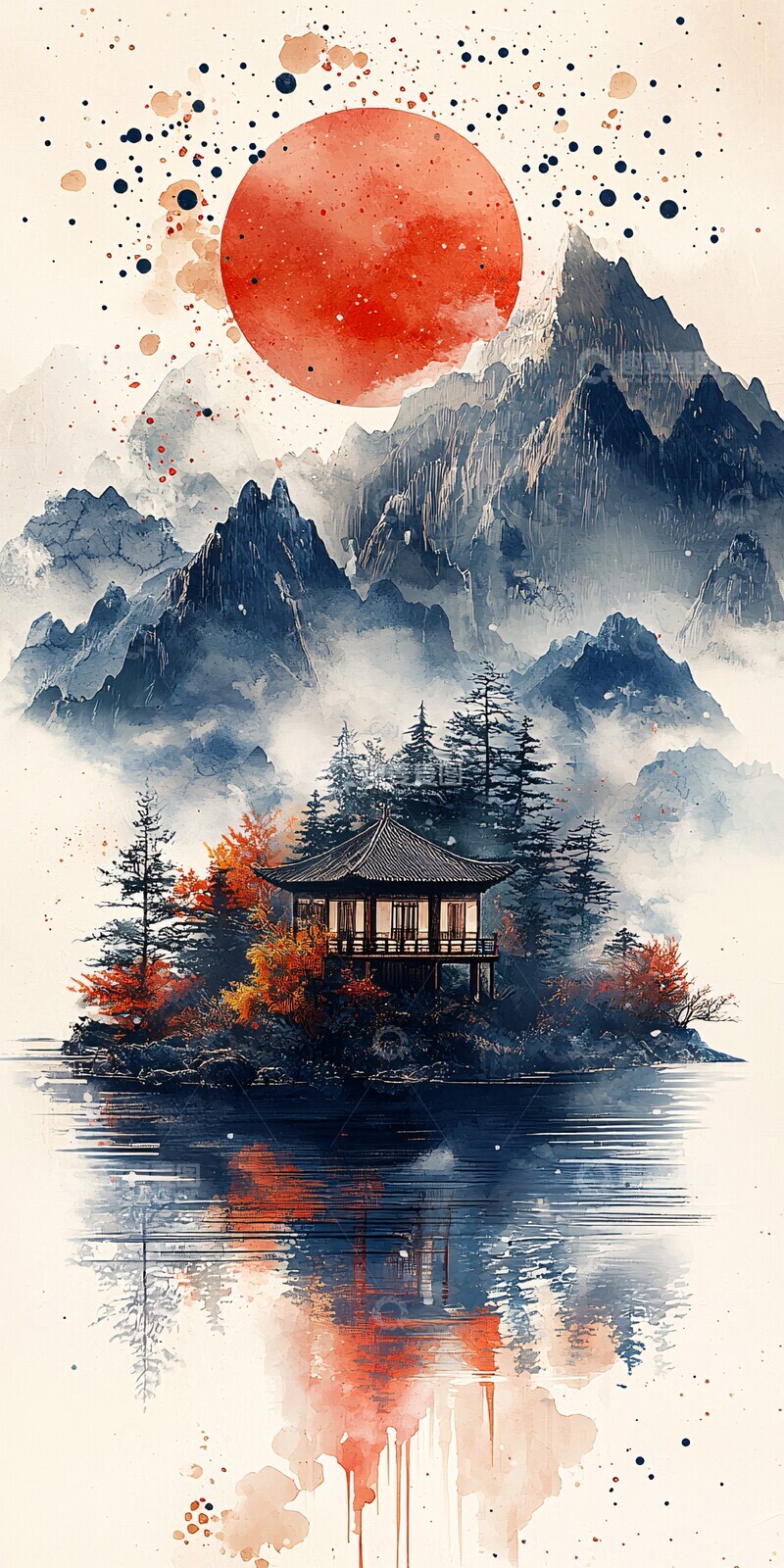 高清大图下载【趣麦麦图】山水几何木屋