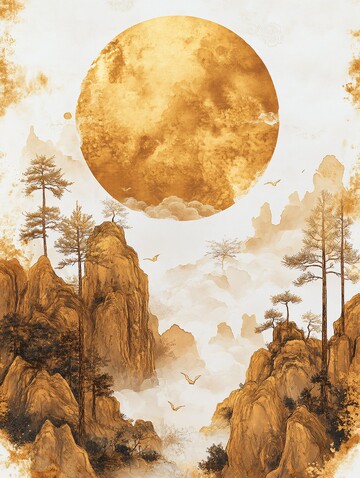 中秋月景图中秋月亮金线1