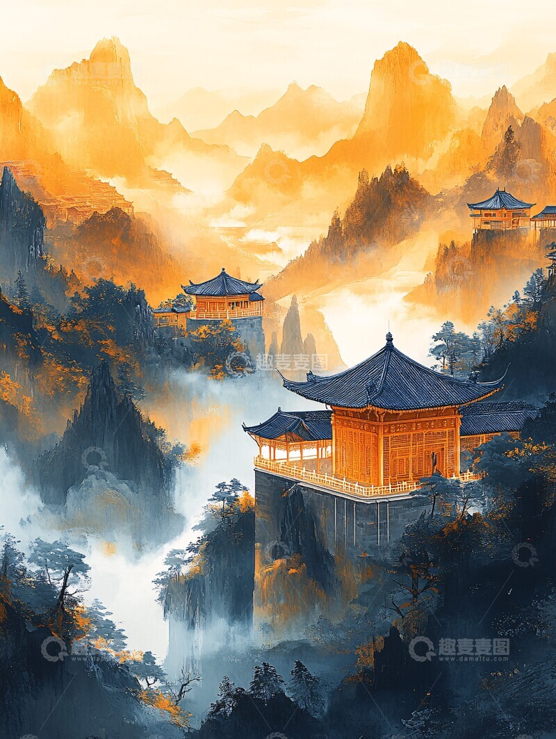 高清大图下载【趣麦麦图】山水黄绿海浪1