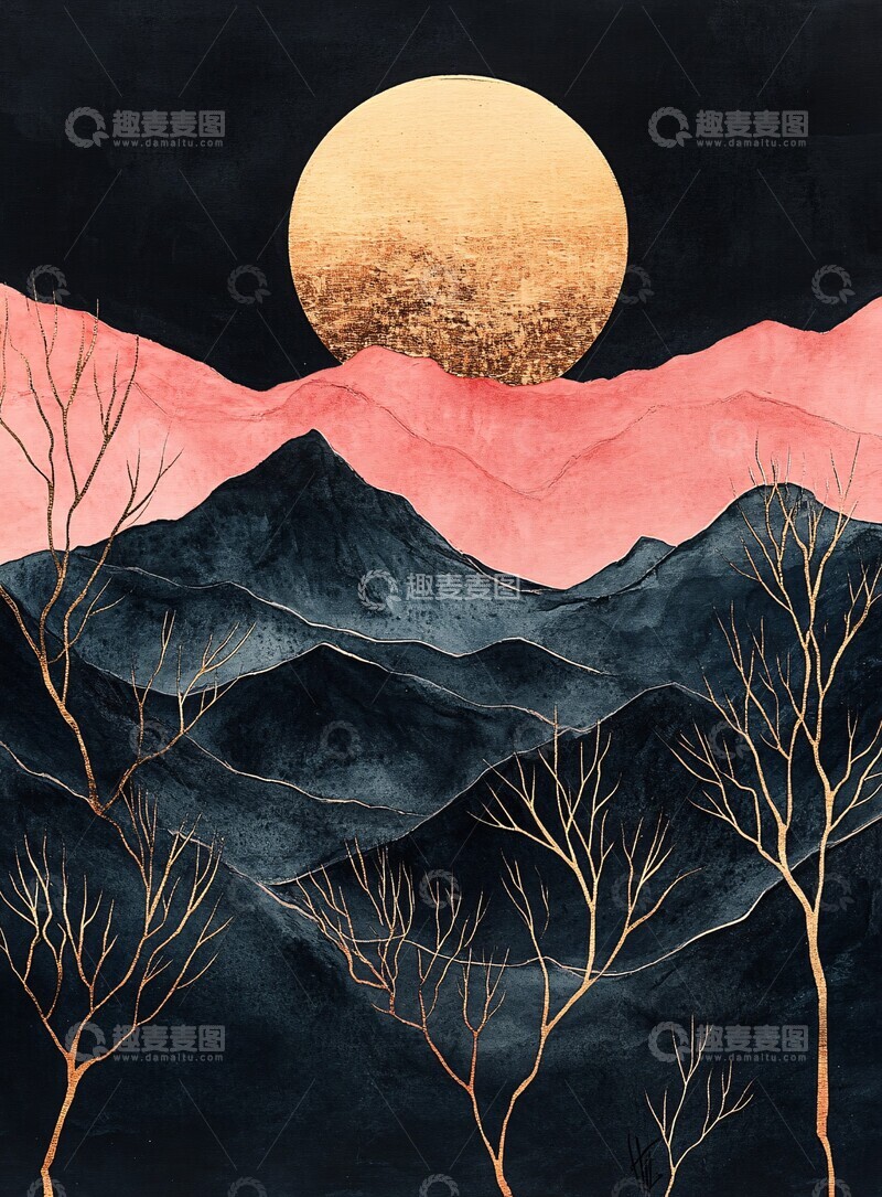 高清大图下载【趣麦麦图】夕阳山脉金色纹理