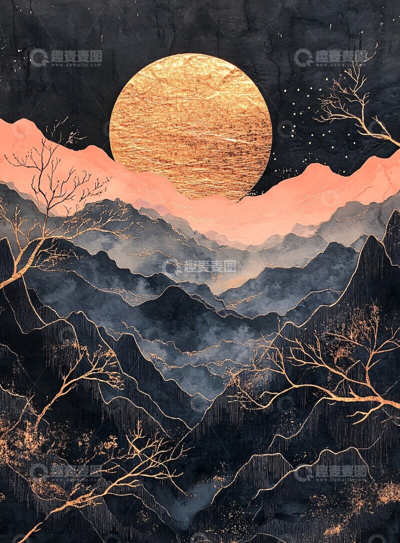 高清大图下载【趣麦麦图】夕阳山脉金色纹理2