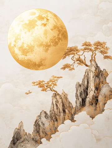 中秋月景图中秋月亮金线2