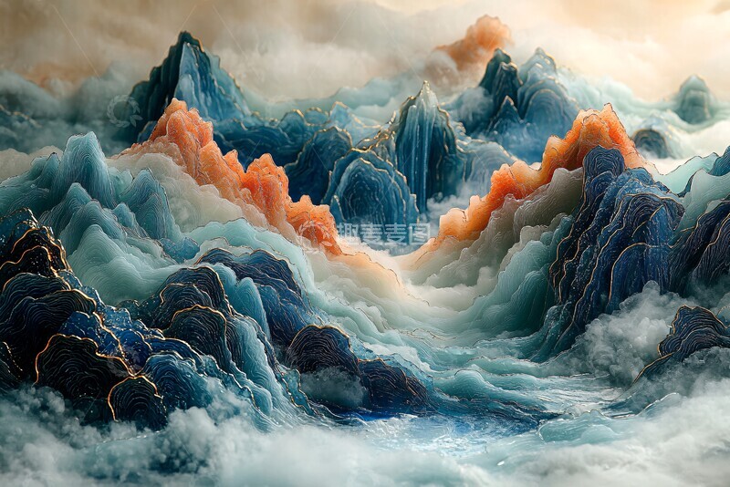 高清大图下载【趣麦麦图】龙形波纹山水画2