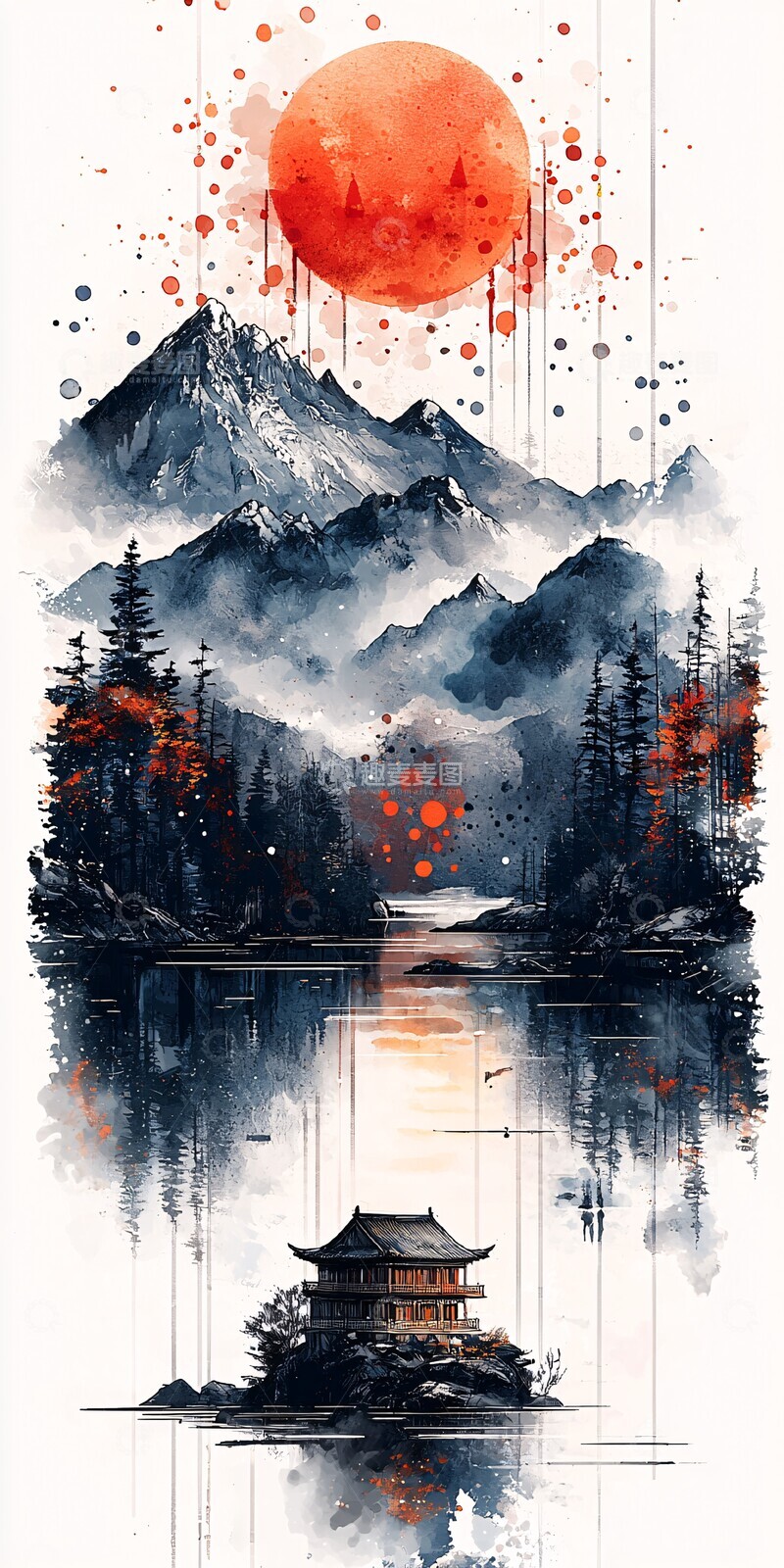 高清大图下载【趣麦麦图】山水几何木屋1