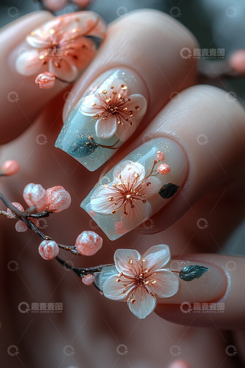 高清大图下载【趣麦麦图】柠檬树花美甲