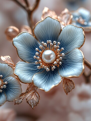 蓝金花卉指甲艺术2