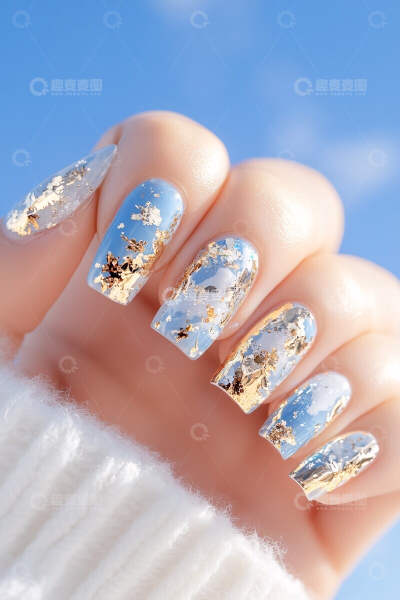 湖面反射天空美甲2