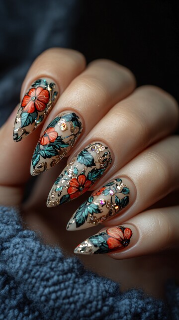 纤长指甲精致纹饰1