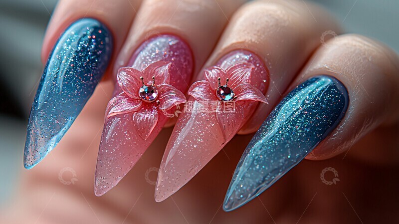 粉色渐变蕾丝美甲2