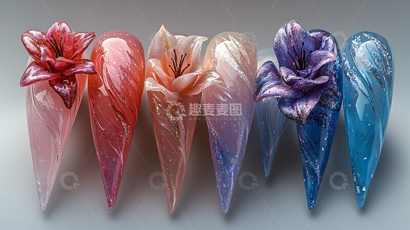 粉色渐变蕾丝美甲3