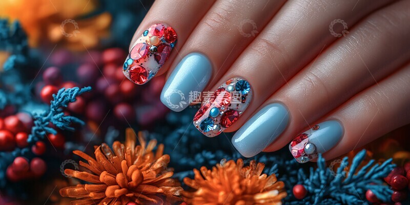 高清大图下载【趣麦麦图】紫色宝石花艺美甲
