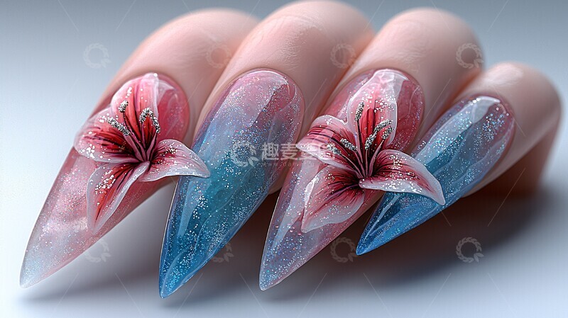 粉色渐变蕾丝美甲1