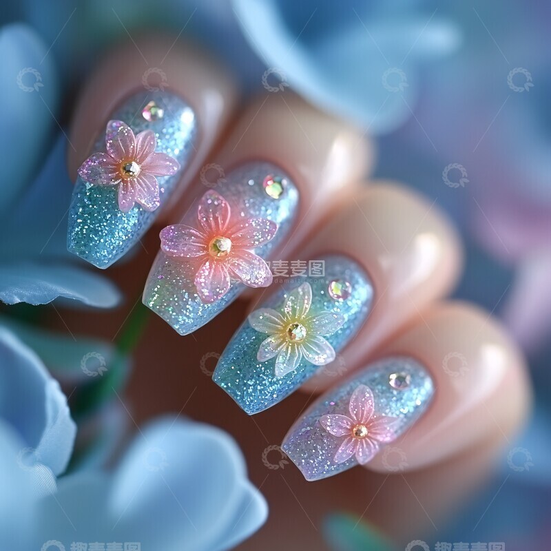 梦幻花海渐变美甲1