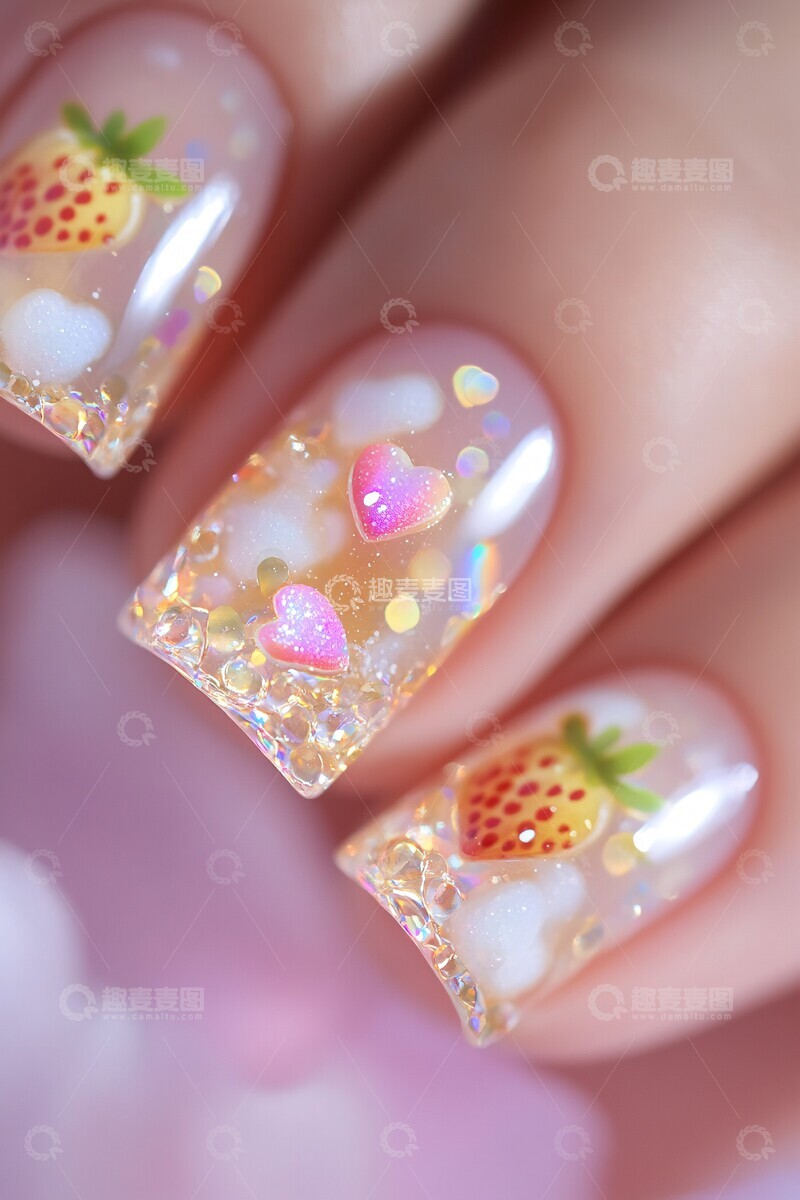 高清大图下载【趣麦麦图】草莓樱花指甲艺术2