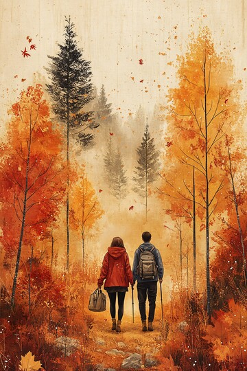 秋日森林徒步情侣2