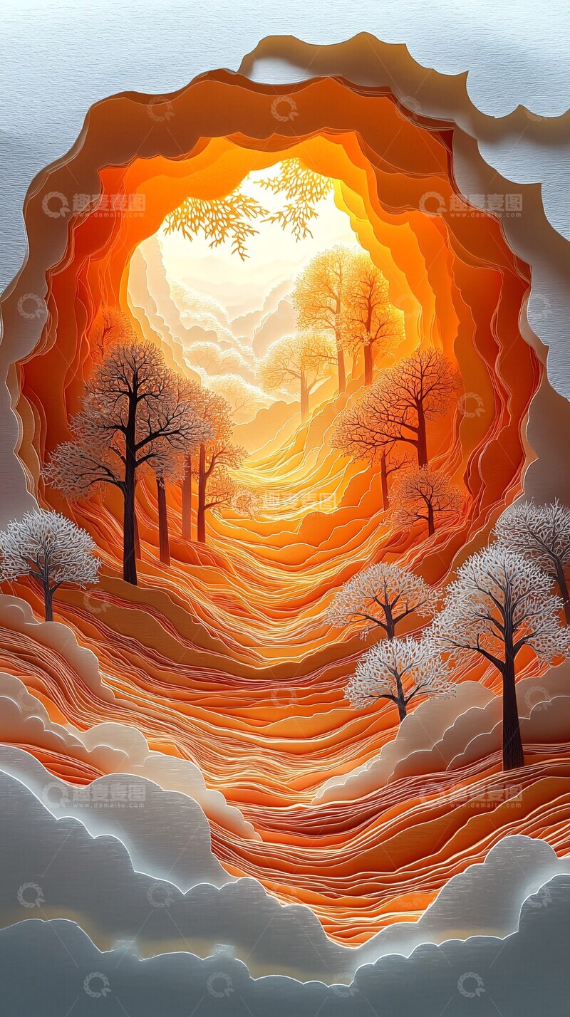 高清大图下载【趣麦麦图】-秋日拱门剪纸图1