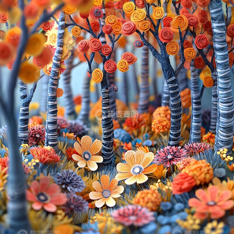 高清大图下载【趣麦麦图】纸板森林四季色1