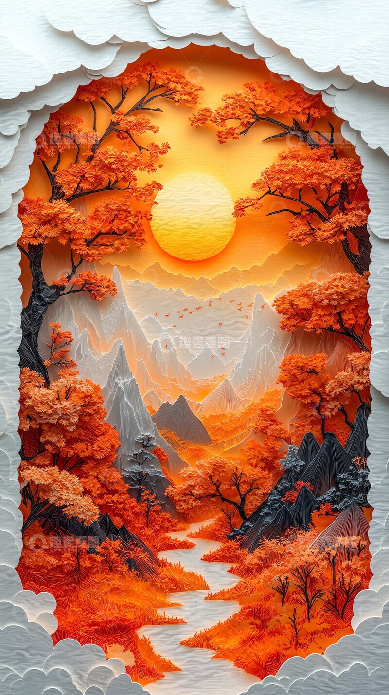 高清大图下载【趣麦麦图】秋日拱门剪纸图