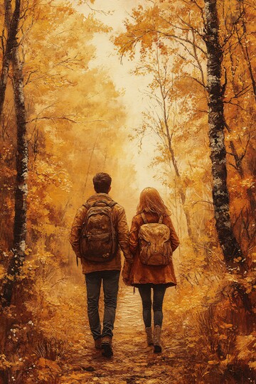 秋日森林情侣