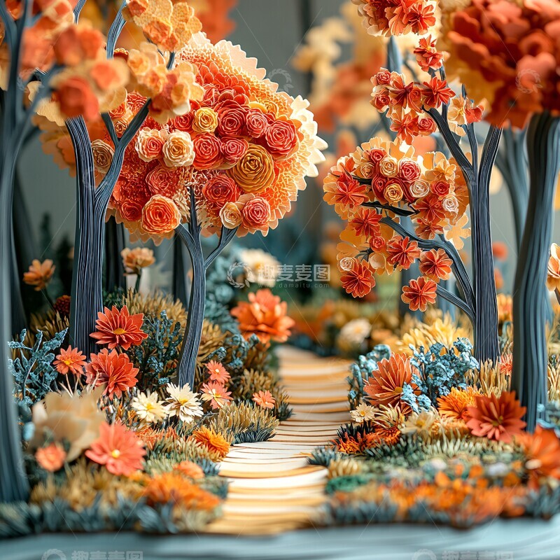 高清大图下载【趣麦麦图】纸板森林四季色