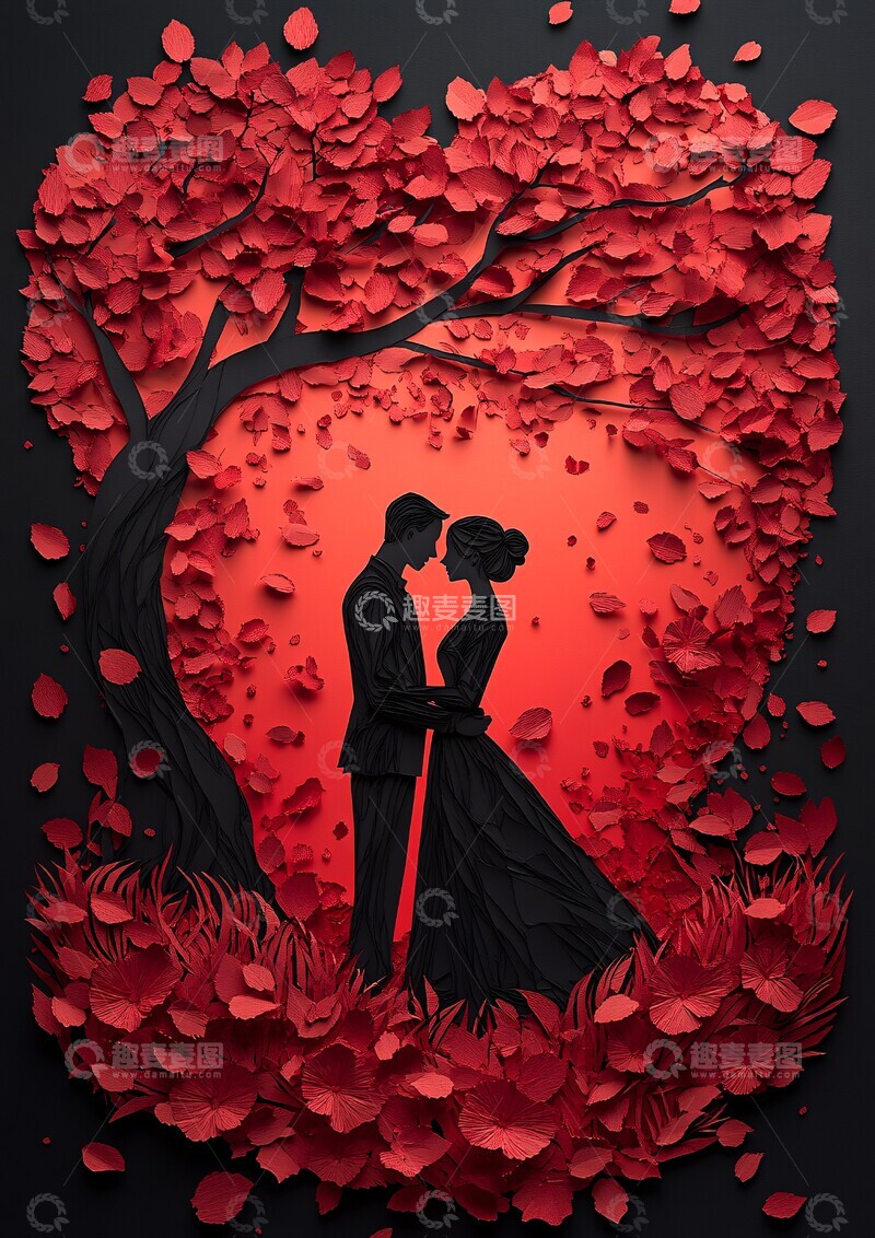 高清大图下载【趣麦麦图】情侣树下纸艺装饰2