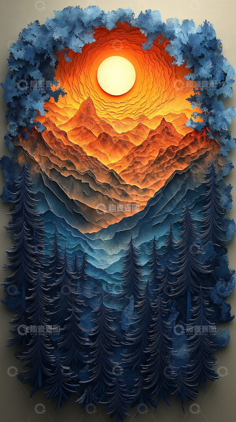 高清大图下载【趣麦麦图】两小熊林间山脉黎明