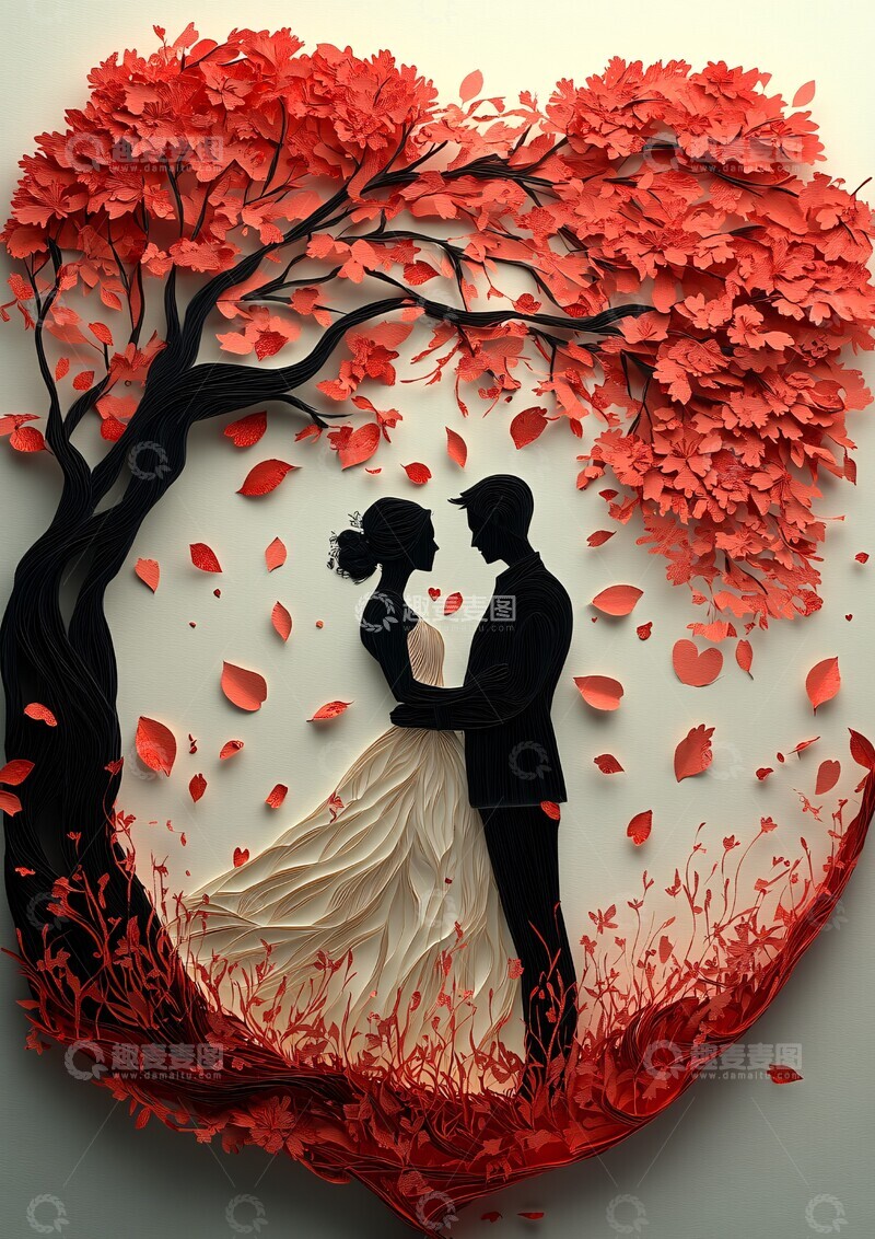 高清大图下载【趣麦麦图】情侣树下纸艺装饰
